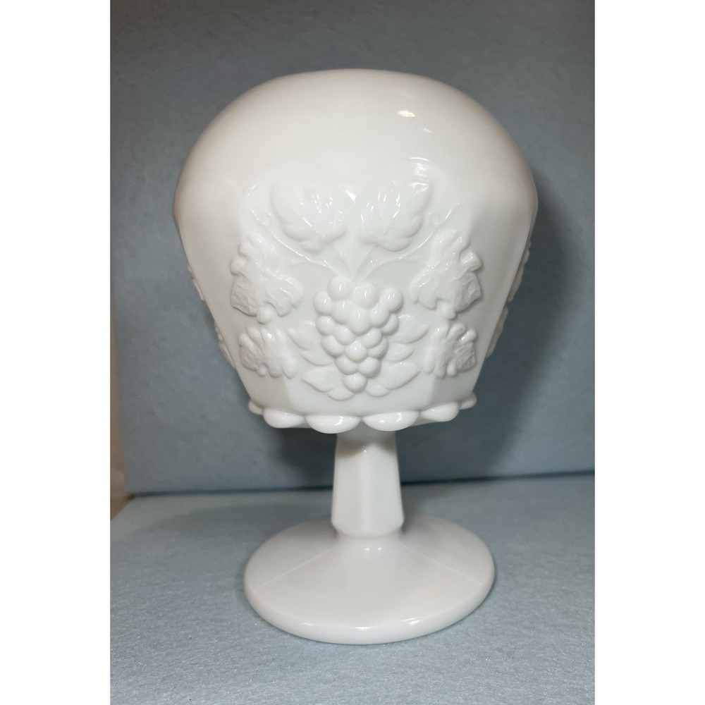 Westmoreland White Milk Glass Grape Ivy PANEL BALL Pedestal Vase Vintage 6.5"